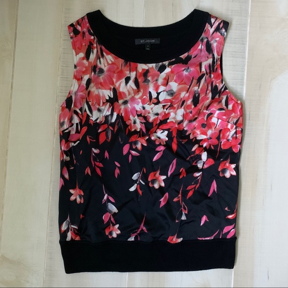 St. John Tops - St. John Black Shell with Red Floral Print Sz S/P